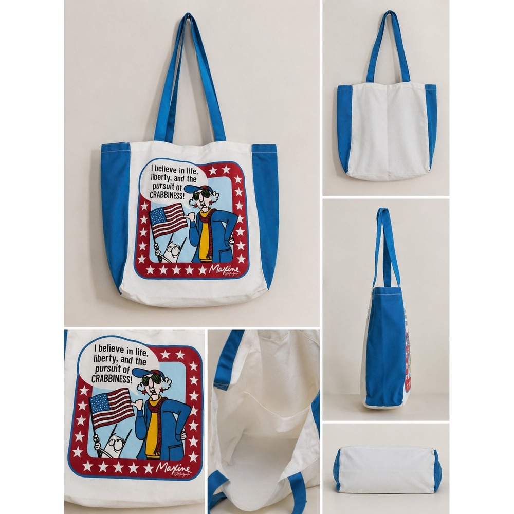 Maxine Hallmark Shoebox Canvas‎ Tote Bag Blue White Crabbiness Patriotic Vintage